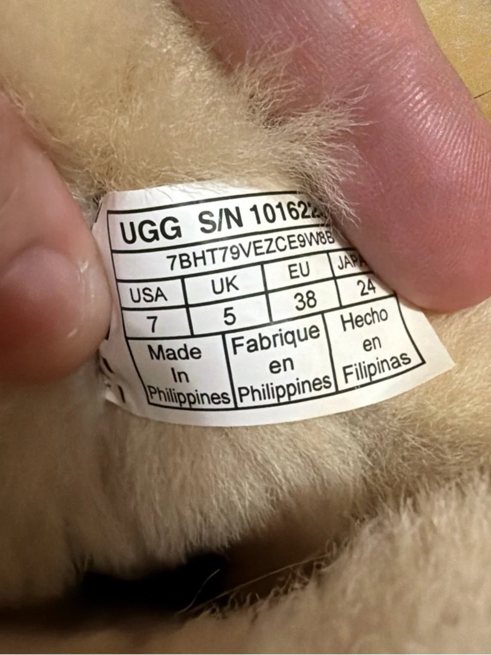 UGG Cream Shearling Interior Tag Detail